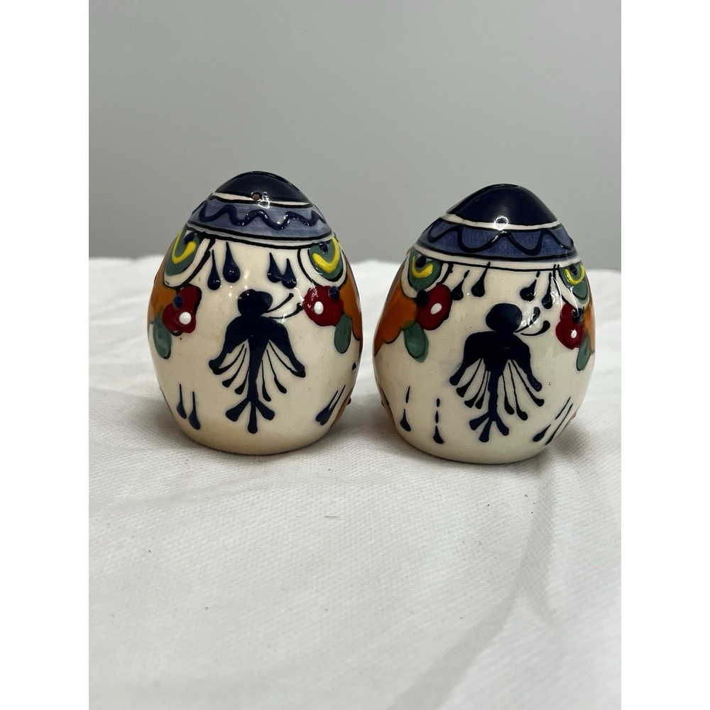 Talavera Salt Pepper Shakers Hand Painted Mexican Pottery Folk Art Fiesta Vtg - Picture 4 of 7